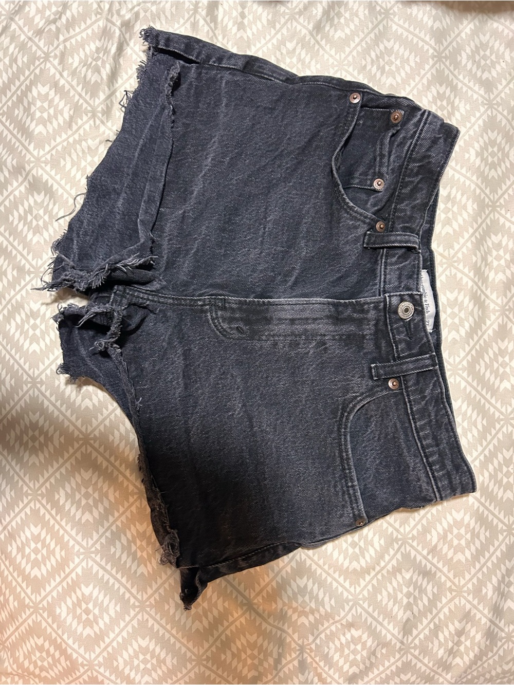 Abercrombie & Fitch Black Distressed High-Rise Denim Shorts